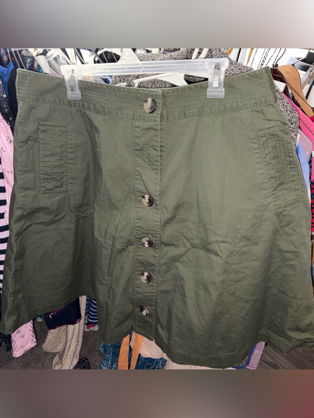 Isaac Mizrahi Olive Green Button-Front A-Line Cargo Skirt #118